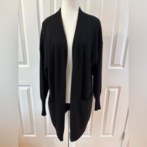 Floro Black Cashmere Open Front Long Cardigan Sweater Size XS/S